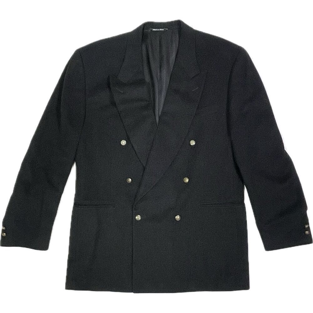 Canali Blazer Mens 54R IT 44R US Double Breasted Peak Lapel Black Wool Cashmere